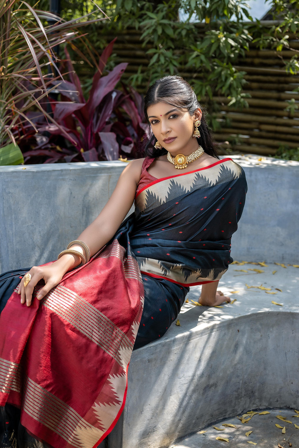 Elisha Pyramid Semi Tussar Silk Saree with Temple Border