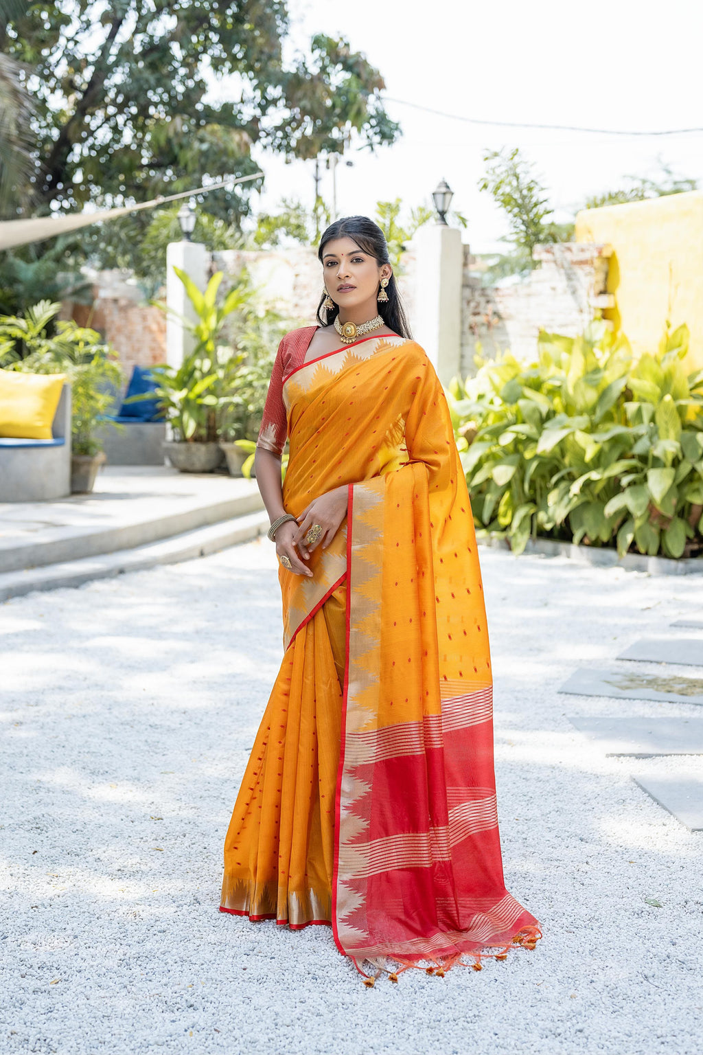 Elisha Pyramid Semi Tussar Silk Saree with Temple Border