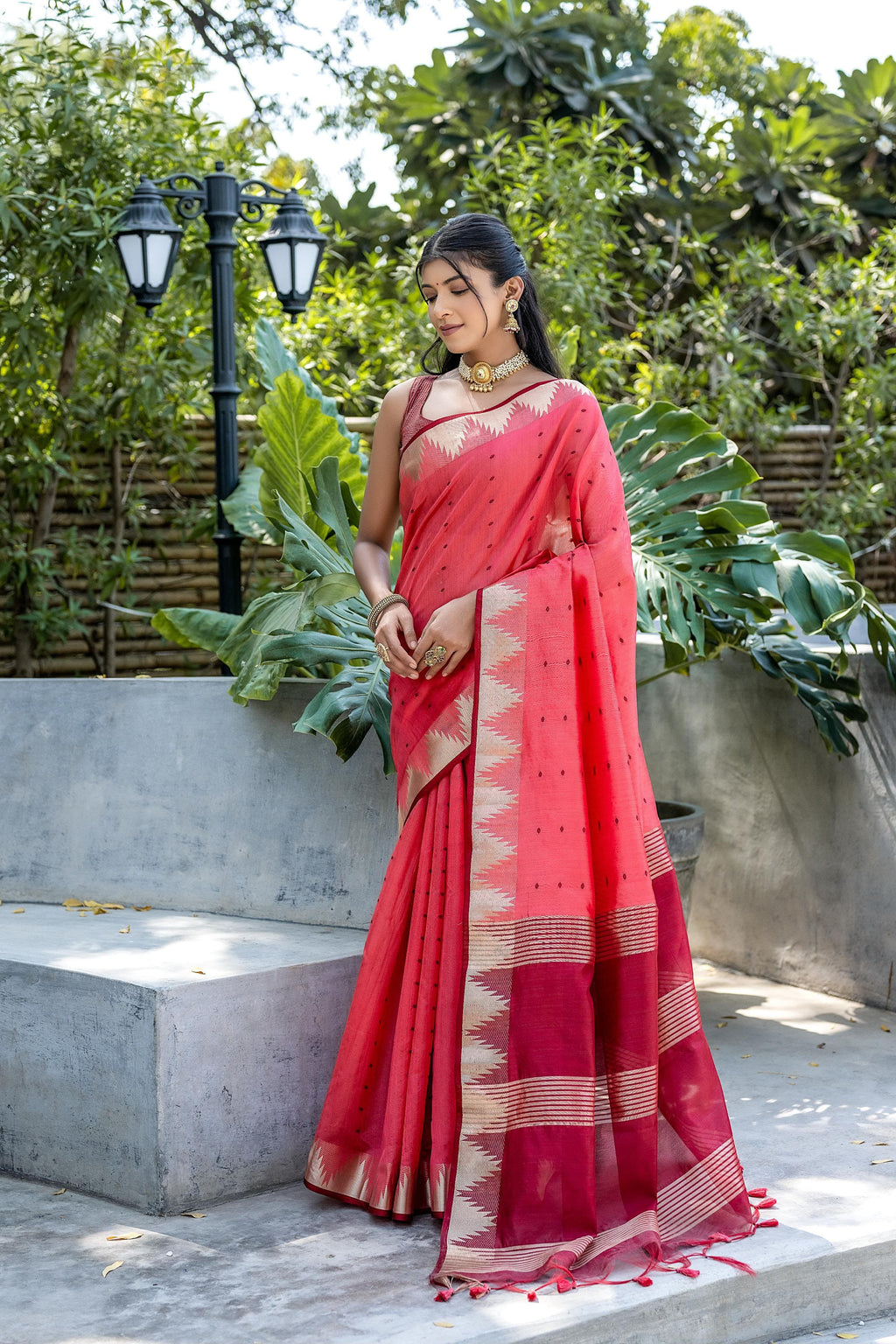 Elisha Pyramid Semi Tussar Silk Saree with Temple Border