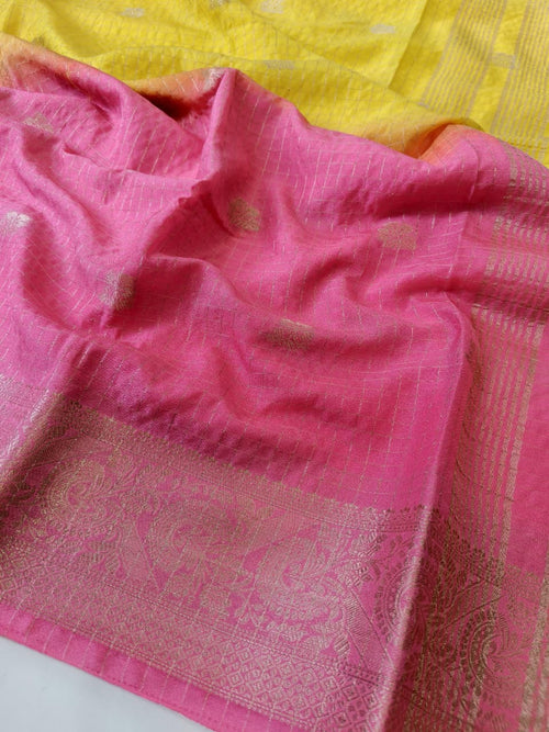 Pure Soft Glass Saree with Bandhani Blouse & Striped Pallu