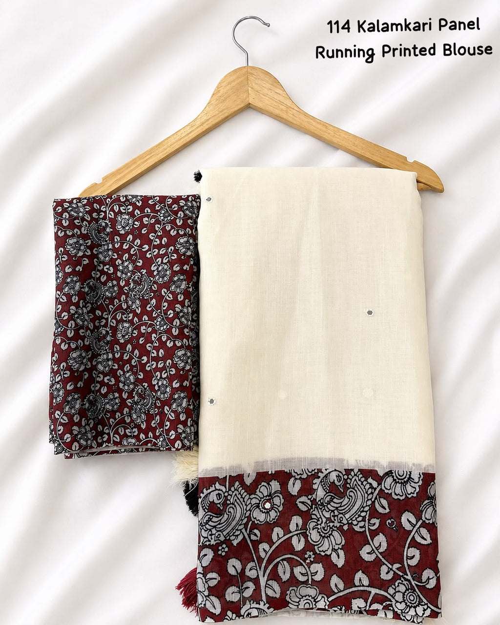 Kalamkari Panel Soft Linen Cotton Saree with Mirror Work
