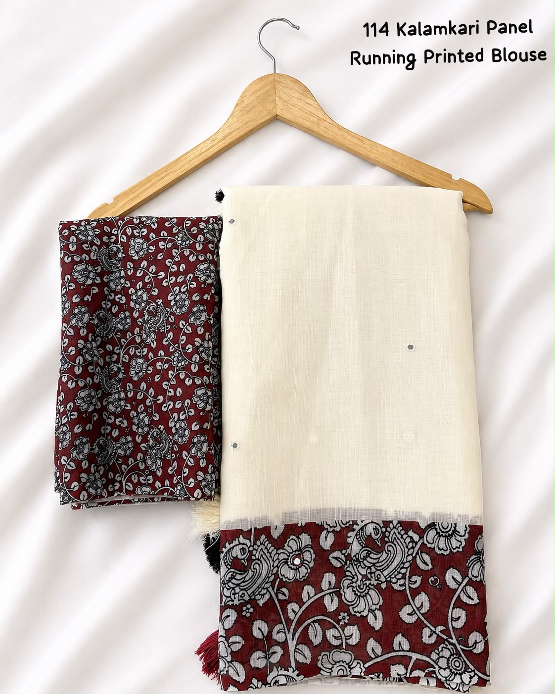 Kalamkari Panel Soft Linen Cotton Saree with Mirror Work