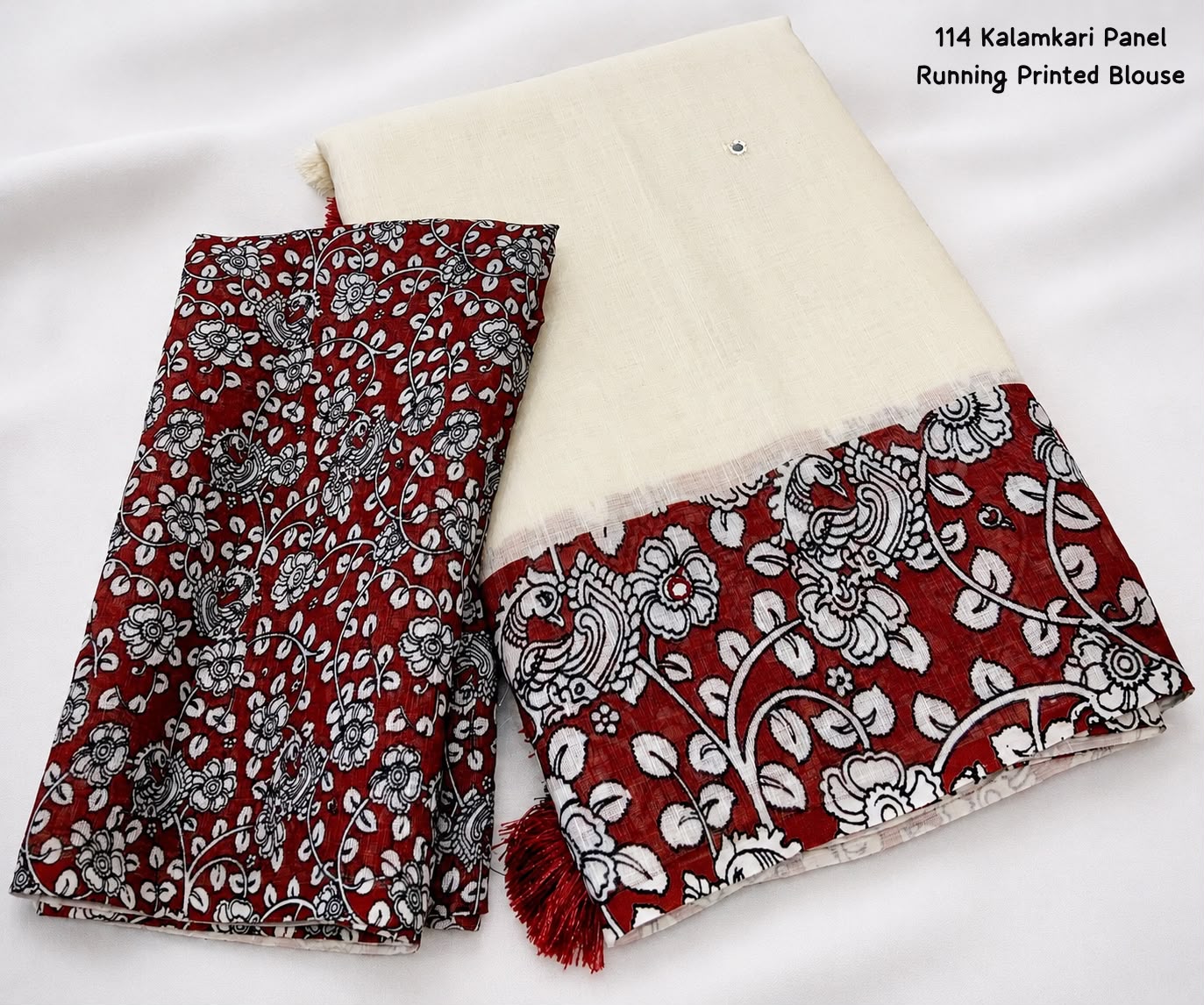 Kalamkari Panel Soft Linen Cotton Saree with Mirror Work
