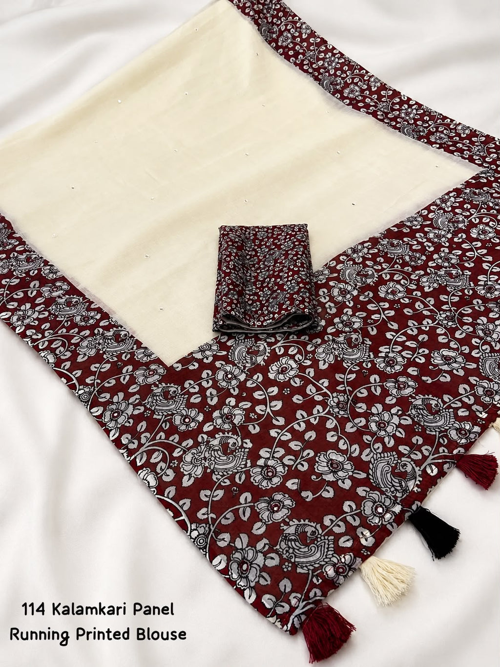 Kalamkari Panel Soft Linen Cotton Saree with Mirror Work