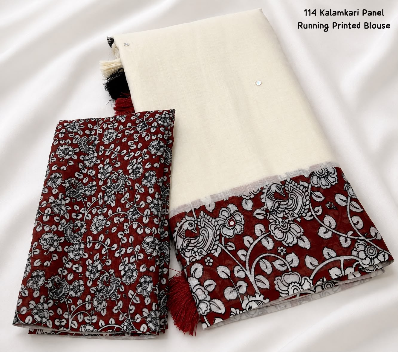 Kalamkari Panel Soft Linen Cotton Saree with Mirror Work