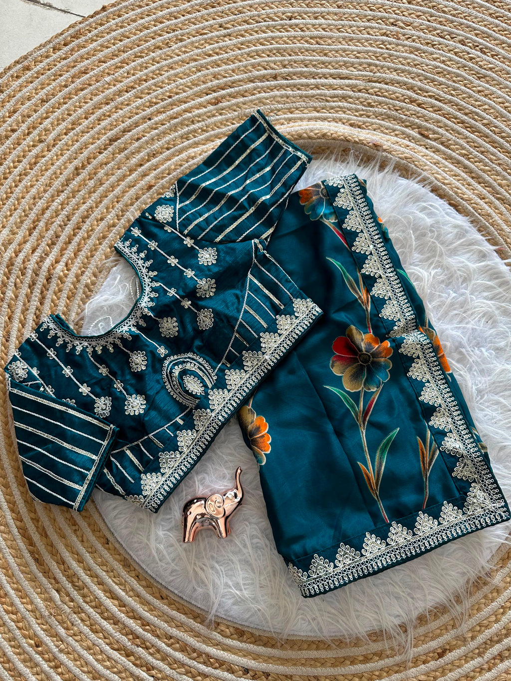 Premium Silk Printed Saree with Heavy Embroidered Border & Stitched Blouse