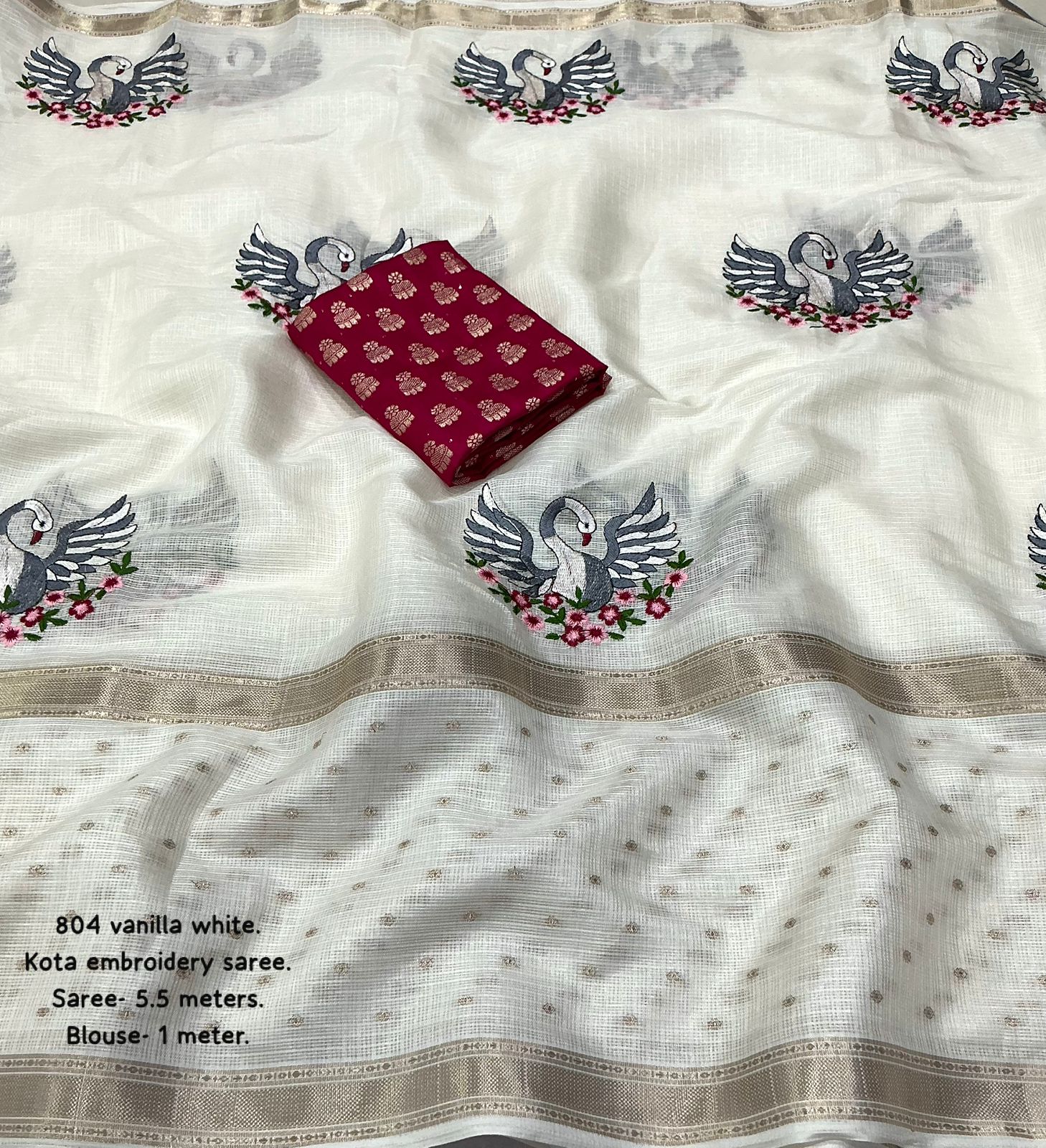 Fancy Kota Embroidery Saree with Banarasi Silk Blouse