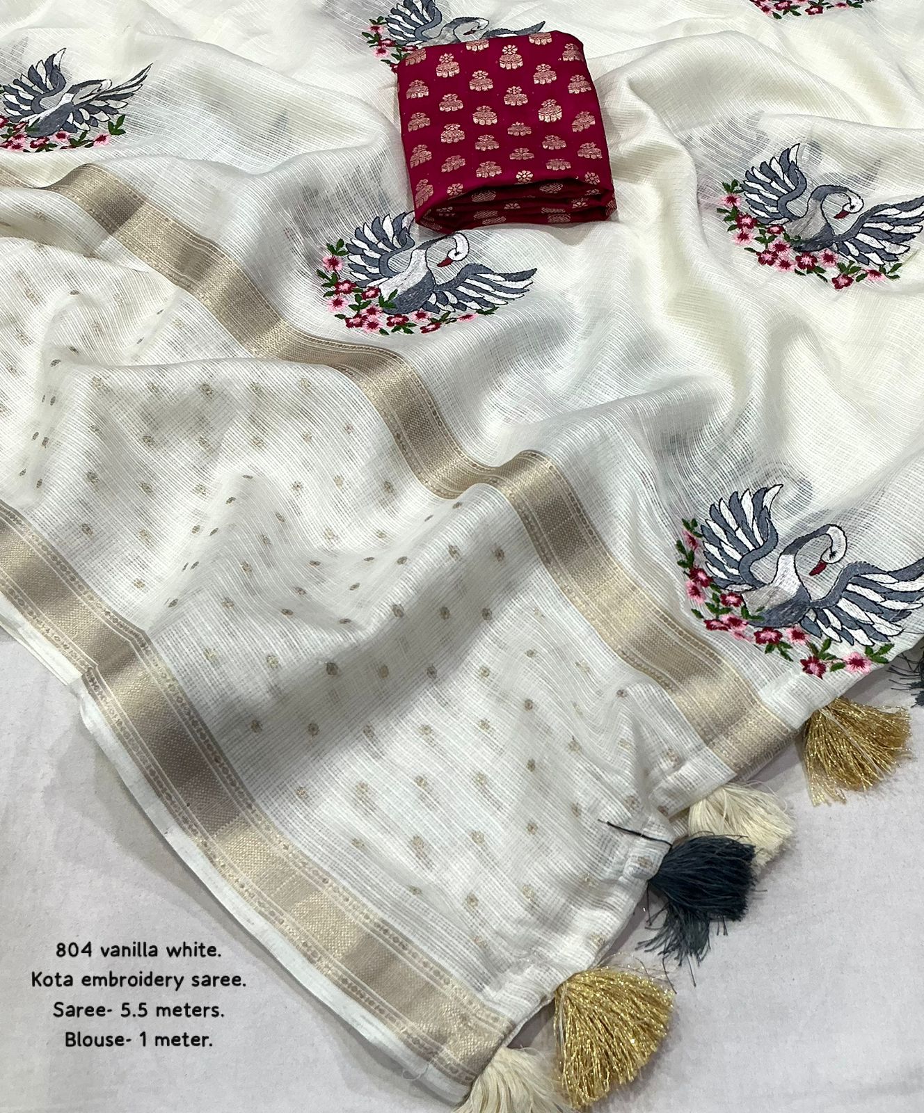 Fancy Kota Embroidery Saree with Banarasi Silk Blouse