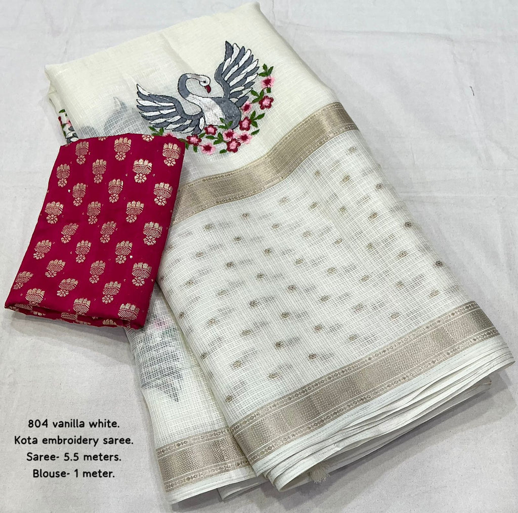 Fancy Kota Embroidery Saree with Banarasi Silk Blouse